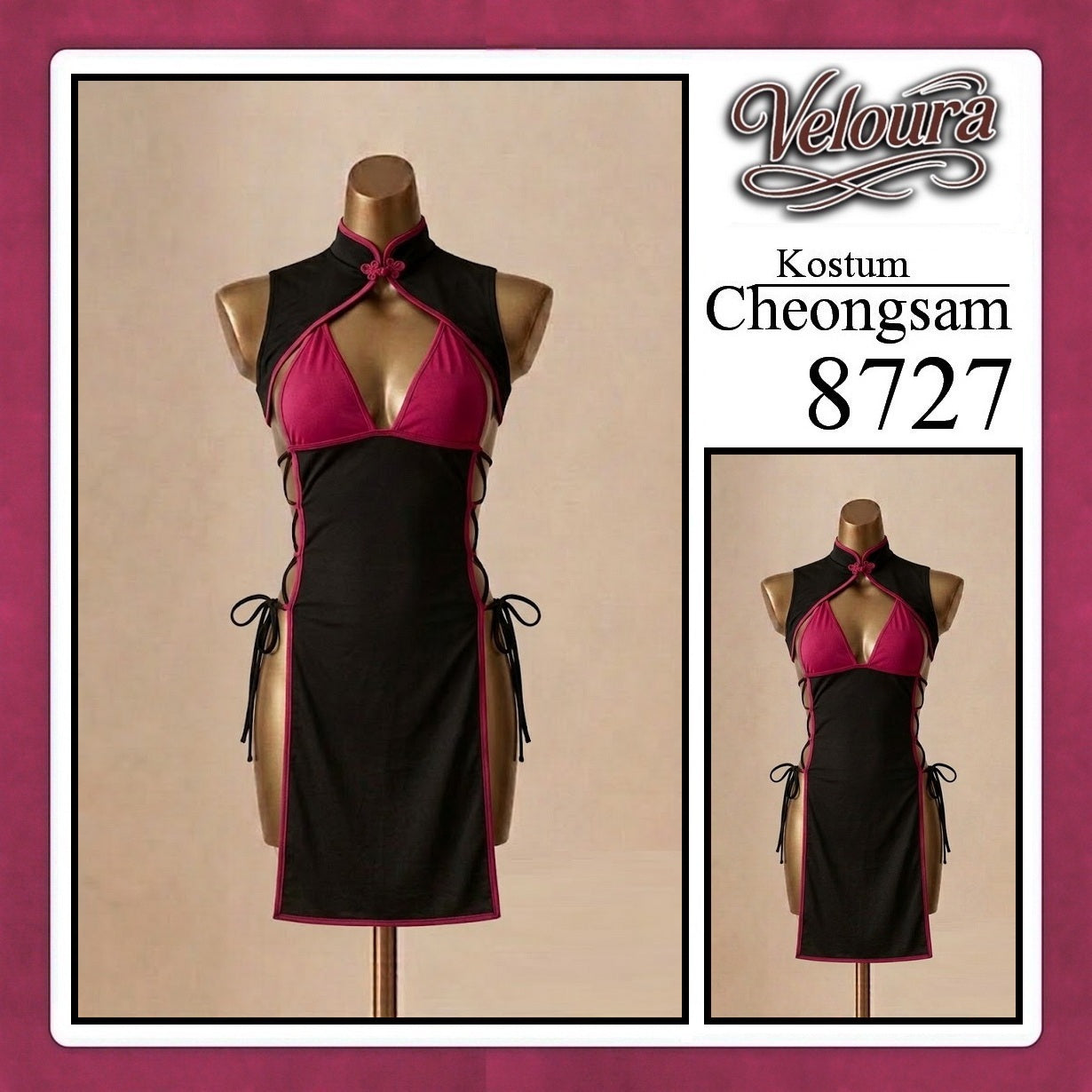 Pekalongan Veloura Pakaian Cheongsam Mini Kostum Lingerie Set Dress Sexy Model Baju China 8727