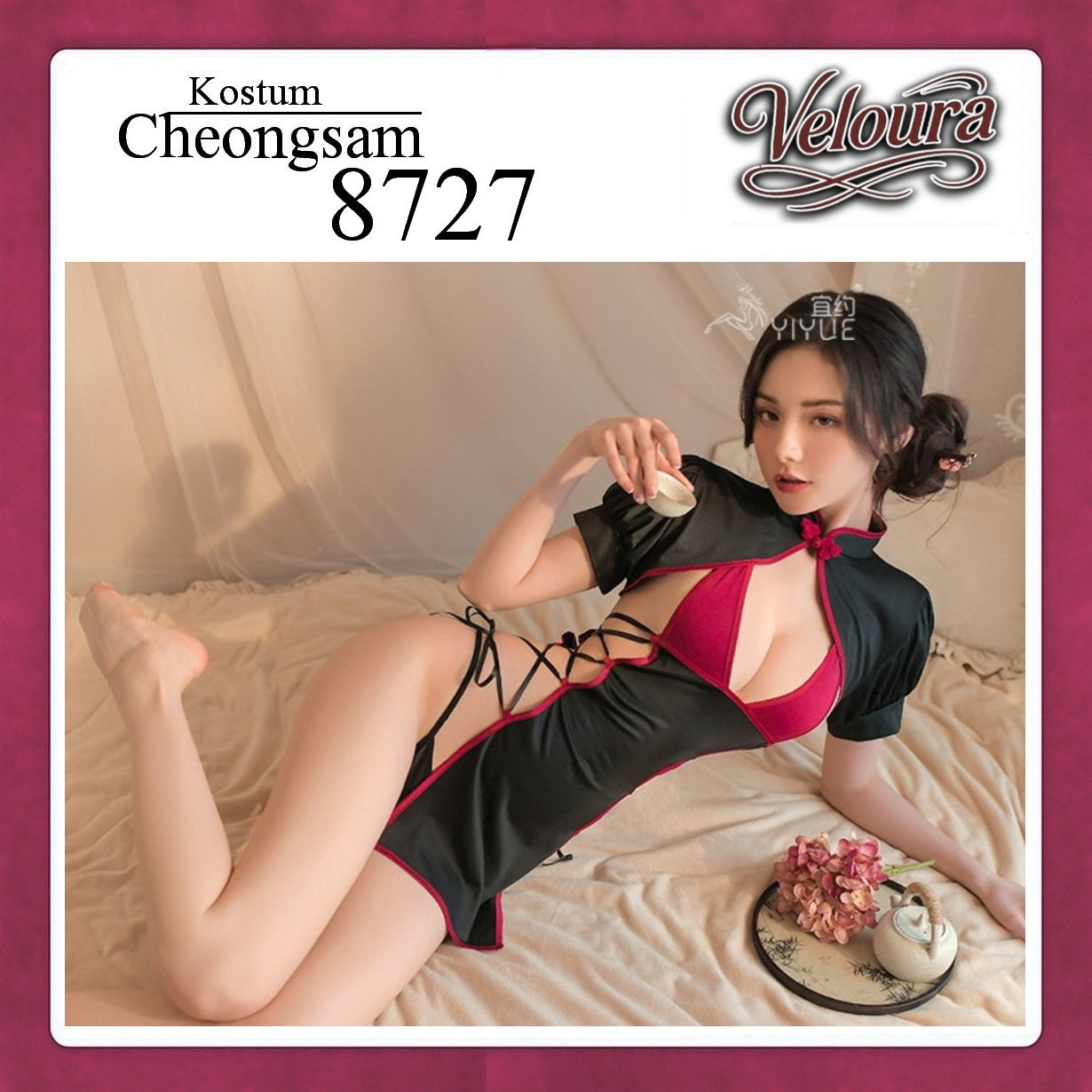 Pekalongan Veloura Pakaian Cheongsam Mini Kostum Lingerie Set Dress Sexy Model Baju China 8727