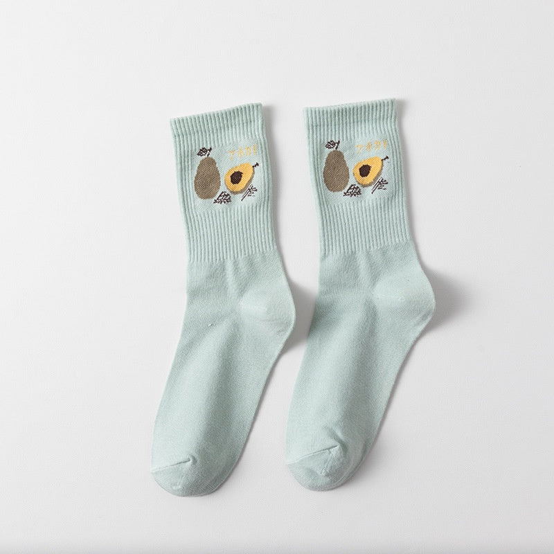 Kaos Kaki Panjang Motif Avocado Women Socks Import Kaos Kaki Berkualitas Hijau Putih Buah Korean Style