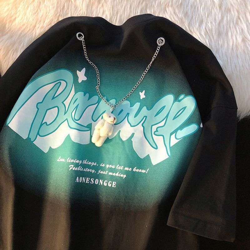 Kaos Oversize Bernovee With White Bear Chain Tshirt Love Living Things T-shirt Swag Green Black White Pink Kaos Couple Unik Berkualitas Unisex Aesthetic Ombre Korean Style Street Style