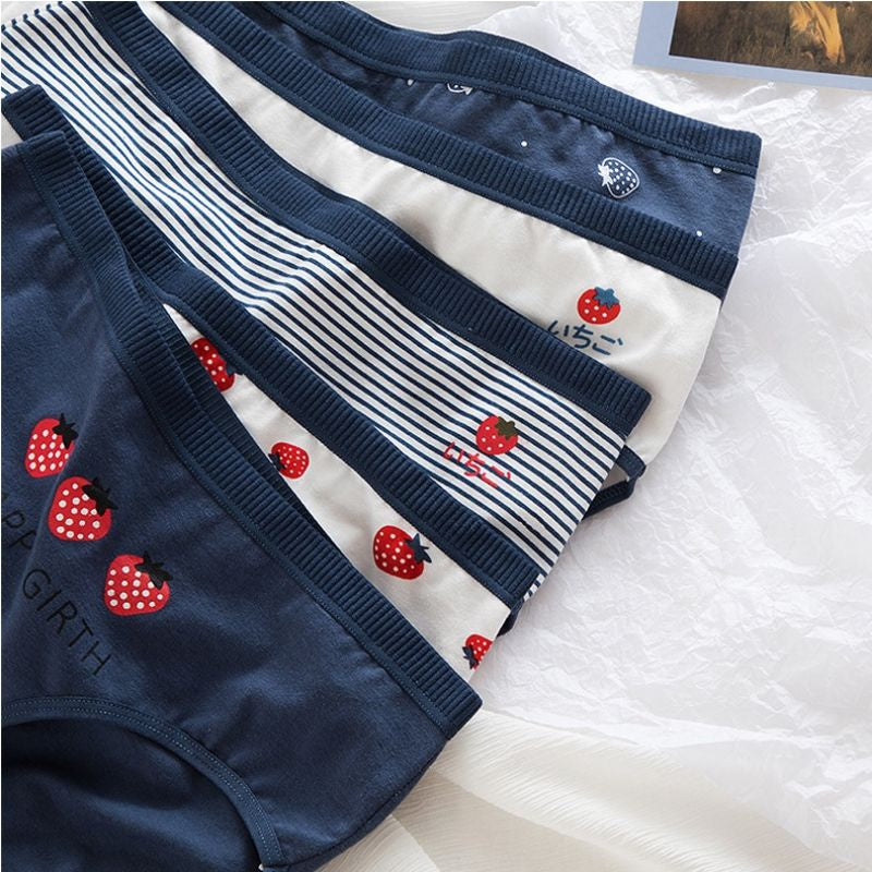 Pekanbaru Celana Dalam Wanita Motif Strawberry Fashion Jepang Crotch Mid Waist