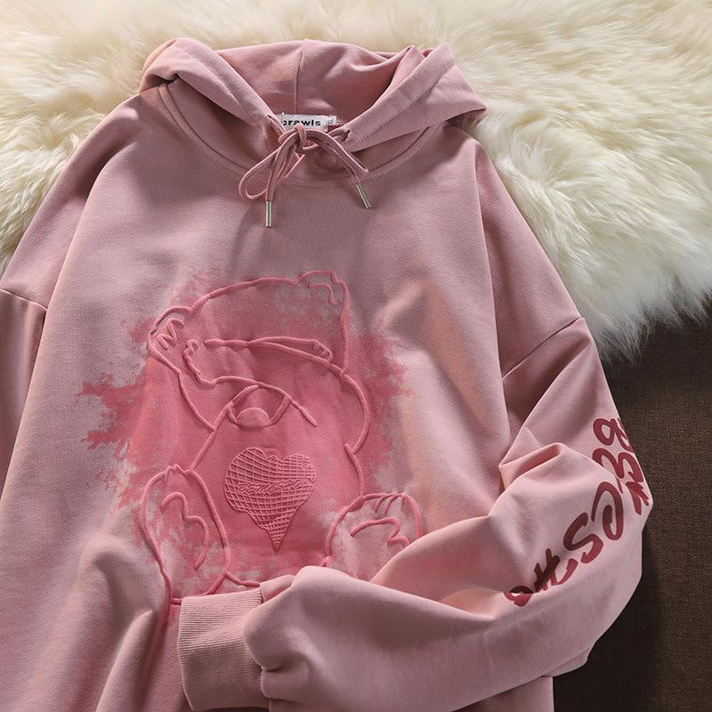 Hoodie Oversize Bear Splash Lucu Imut Hoodie Pink Bordir Timbul Elegan Bemesho Bear is Absolutely Reliable Cute Couple Unisex Hoodie Street Style Teddy Bear Hide And Seek Korean Style