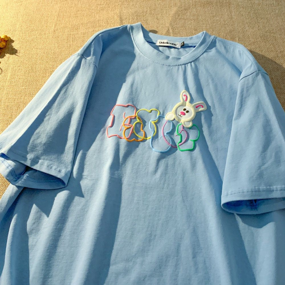 Kaos Oversize Easter Kelinci Lucu Bunny Rabbit Tshirt Colorful Sablon Timbul Berkualitas T-shirt Couple Unisex EASTER Warna Warni Simple Elegan Cute Bunny Rabbit Head Aesthetic Street Style Korean Style