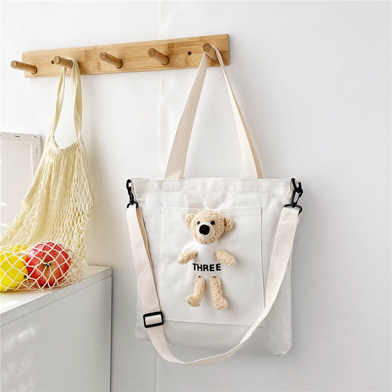 Tote Bag Beruang Lucu Teddy Bear Unisex Totebag Timbul Unik Resleting Berkualitas Tas Tote Kuliah Sekolah Big Capacity Korean Style
