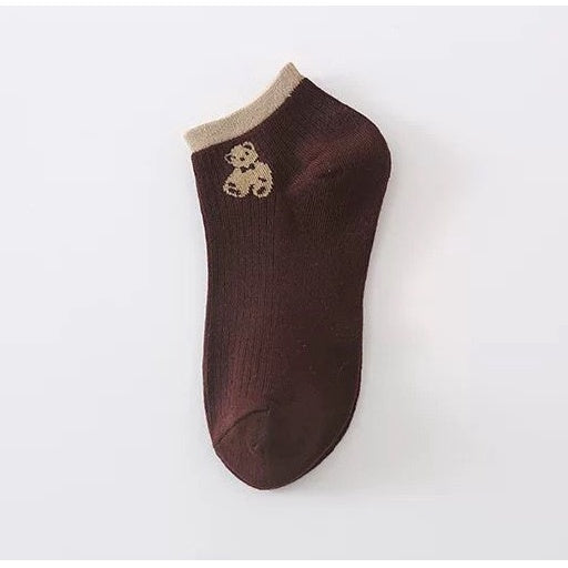 Kaos Kaki Teddy Bear Pendek Coklat Hitam Putih Moka Cream Cute Bear Women Socks Kaos Kaki Beruang Lucu Berkualitas Kaos Kaki Soft Lembut High Quality Korean Style