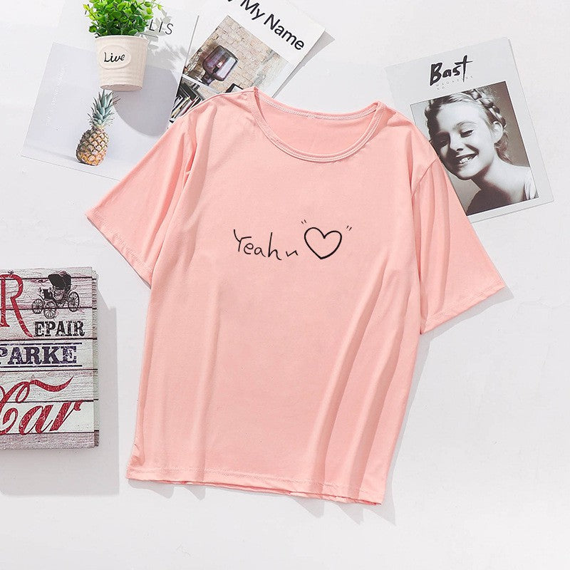 Kaos Oversize Korea Yeah Love Kualitas Premium T-shirt Unisex Letter Yeah Korean Style