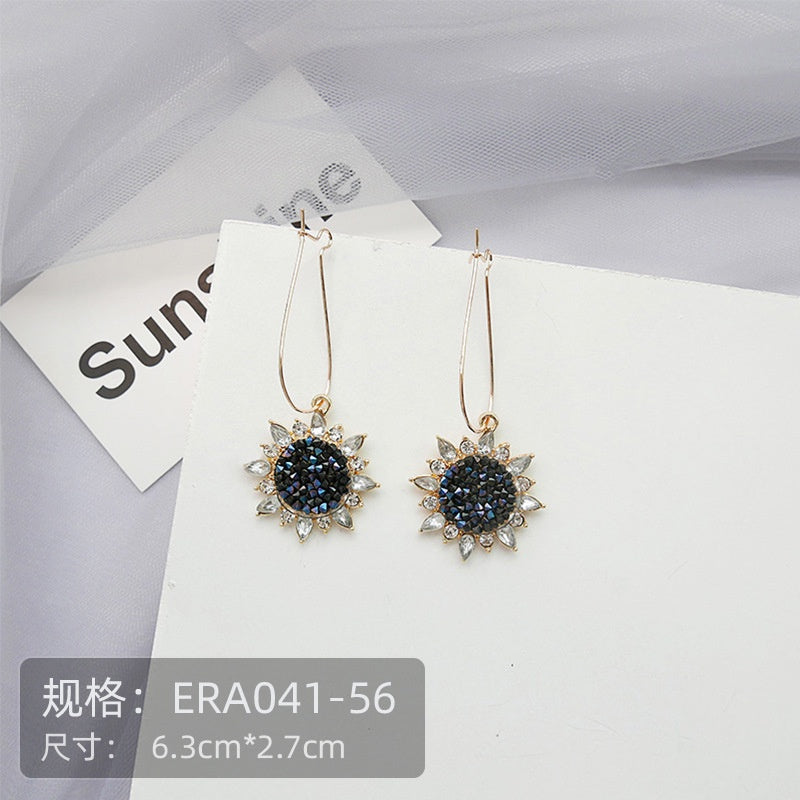 Anting Wanita Hitam Love Bunga Permata Black Pearl Earrings Anting Besar Anting Panjang Anting Drop Anting Hoop Berkualitas Korean Style