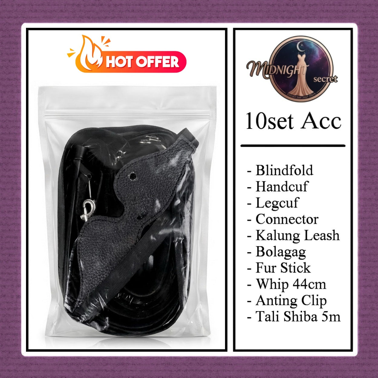Pekalongan Midnight Pack 10 in 1 Accessories Erotic Game BDSM Set - Black