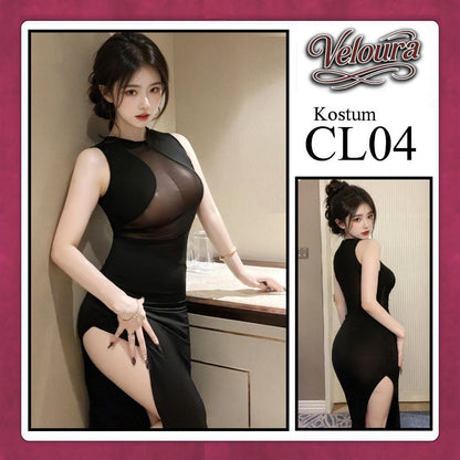 Pekalongan Veloura Pakaian Wanita Long Dress Panjang Hitam - CL04