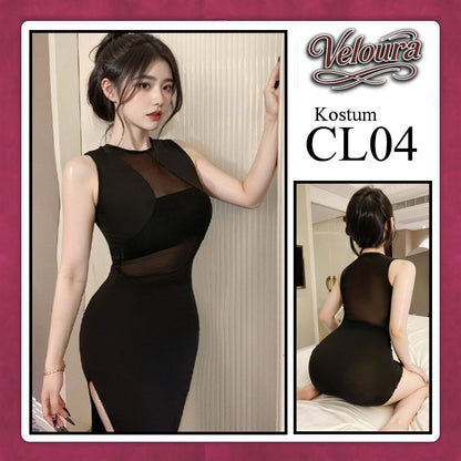 Pekalongan Veloura Pakaian Wanita Long Dress Panjang Hitam - CL04