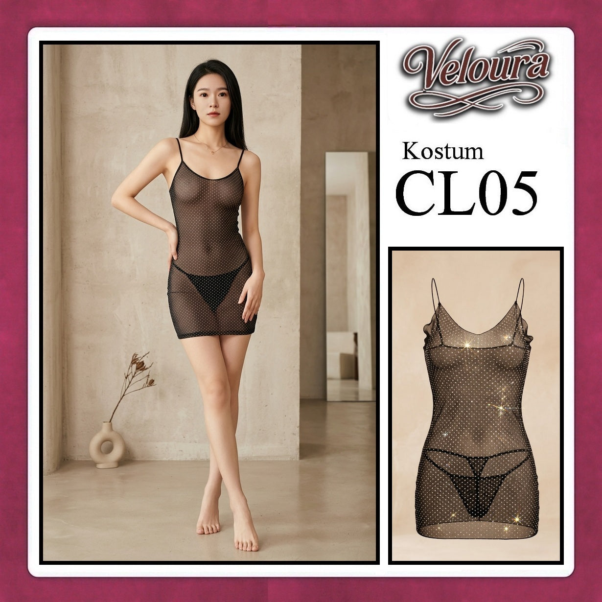 Pekalongan Veloura Pakaian Set Wanita Dress Malam / Pesta / Kostum Cosplay Seksi Transparant Tema - CL05