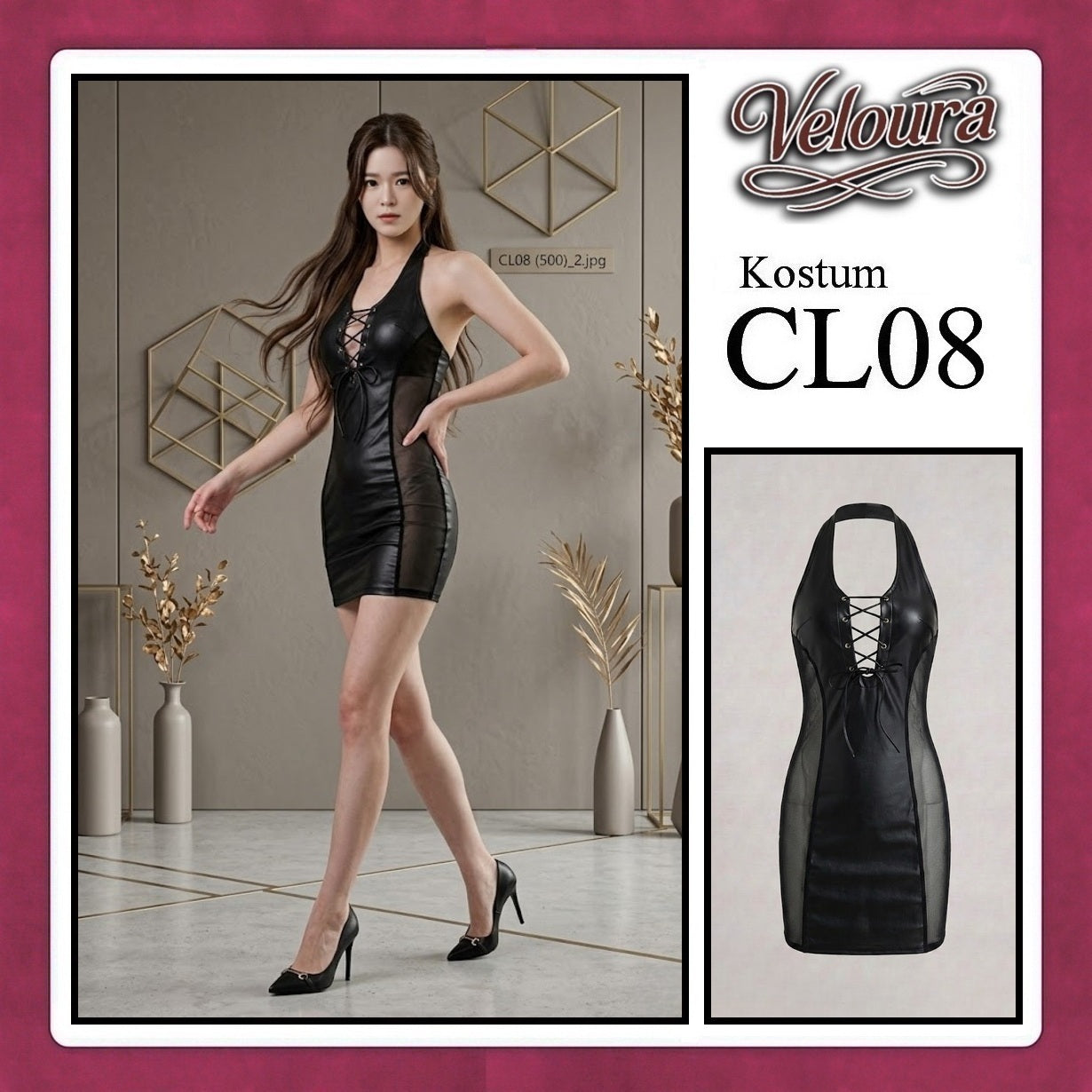 Pekalongan Veloura Sexy Lingerie Pakaian Wanita Bodycon Dress Malam Kostum Black Widow Hitam - CL08