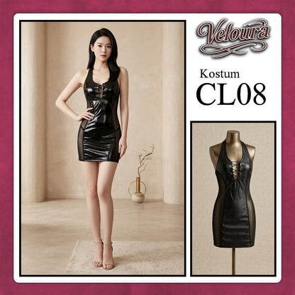 Pekalongan Veloura Sexy Lingerie Pakaian Wanita Bodycon Dress Malam Kostum Black Widow Hitam - CL08