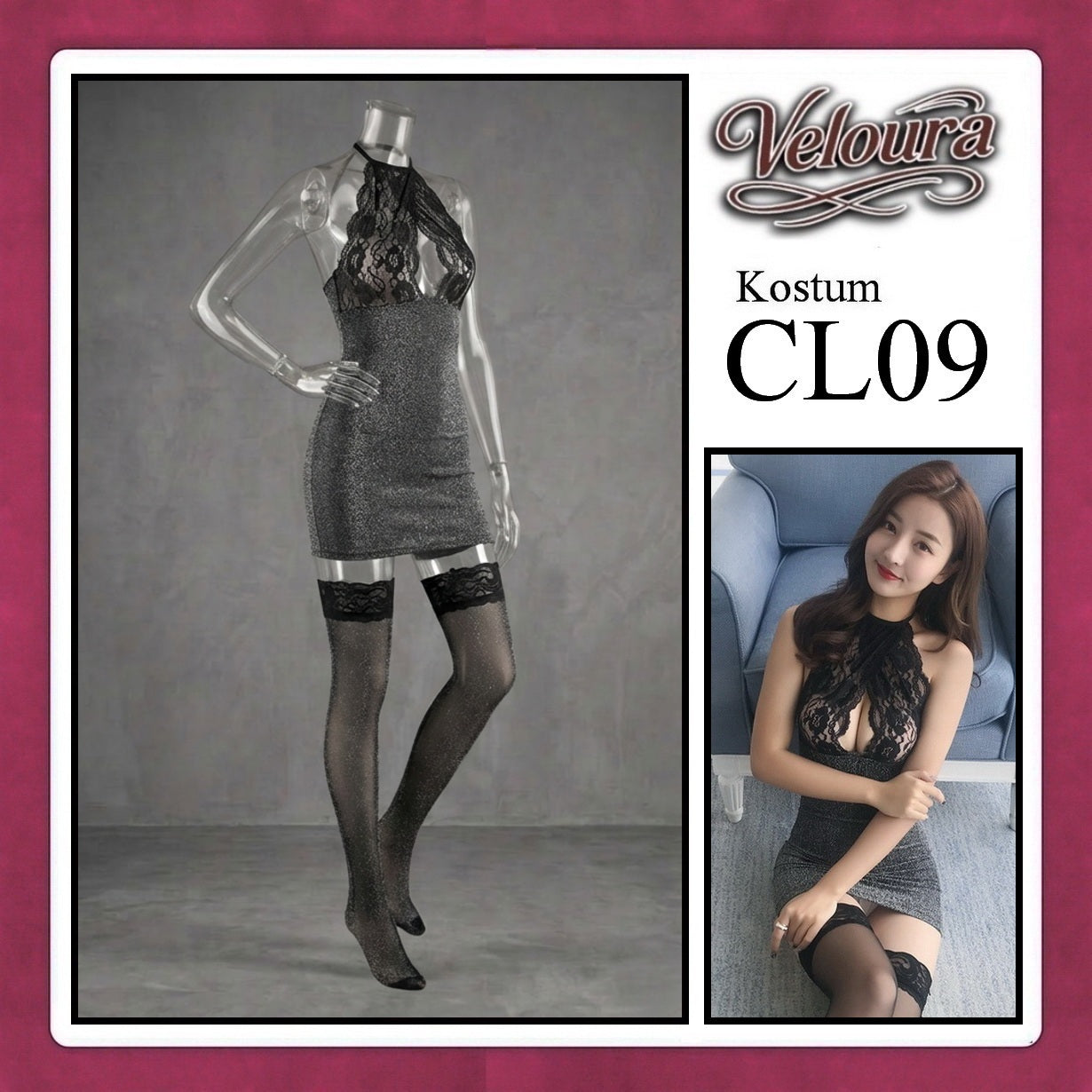 Pekalongan Veloura Sexy Lingerie Pakaian Wanita Dress Malam Kostum Tema Seksi Lady - CL09
