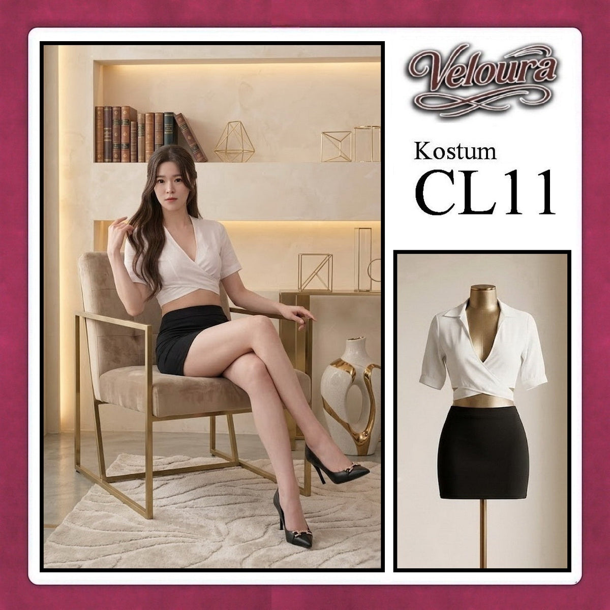 Pekalongan Veloura Pakaian Set Wanita Kemeja Kerja Kostum Tema Sekertaris - CL11