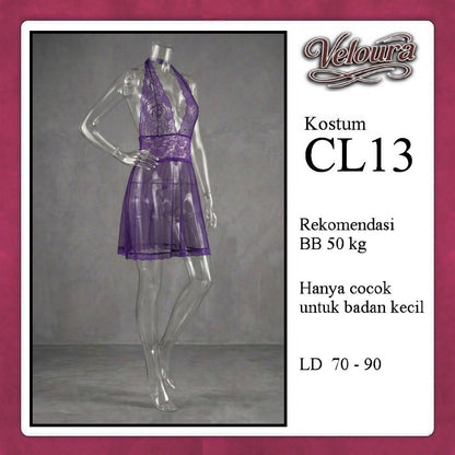 Pekalongan Veloura Pakaian Set Wanita Dress Malam Lingerie Tipis Mini Transparant - CL13 - Purple