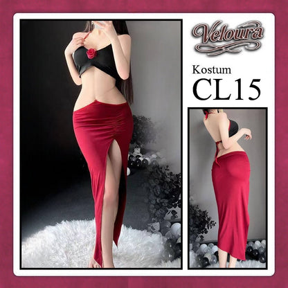 Pekalongan Veloura Pakaian Dress Wanita Casual Seksi Elegant - CL15 - Black Red