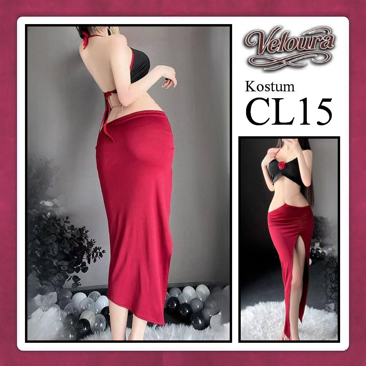 Pekalongan Veloura Pakaian Dress Wanita Casual Seksi Elegant - CL15 - Black Red