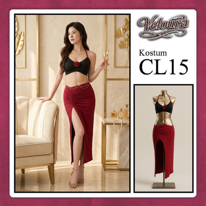 Pekalongan Veloura Pakaian Dress Wanita Casual Seksi Elegant - CL15 - Black Red