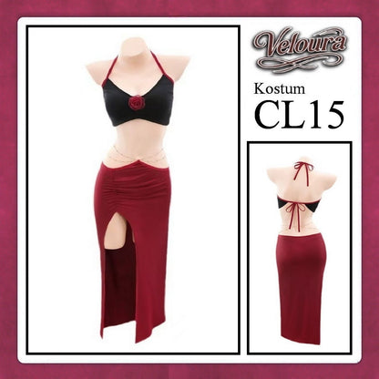 Pekalongan Veloura Pakaian Dress Wanita Casual Seksi Elegant - CL15 - Black Red