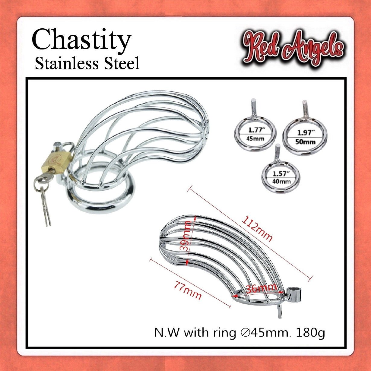 Pekalongan Red Angels Chasity Cage Stainless Pria