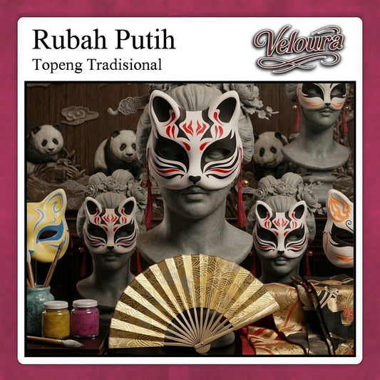 Pekalongan Veloura Cosplay Rubah Putih – Topeng Tradisional Kitsune Japanese Fox Mask