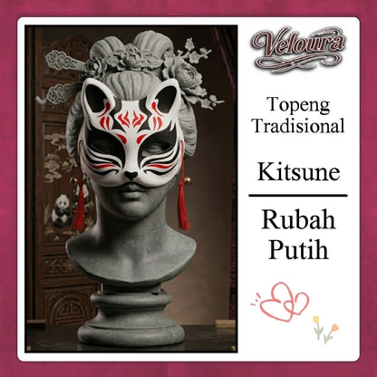 Pekalongan Veloura Cosplay Rubah Putih – Topeng Tradisional Kitsune Japanese Fox Mask