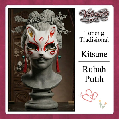 Pekalongan Veloura Cosplay Rubah Putih – Topeng Tradisional Kitsune Japanese Fox Mask