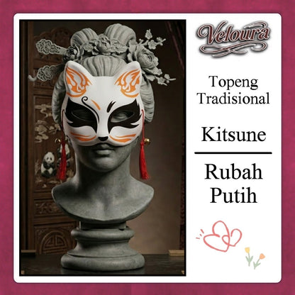 Pekalongan Veloura Cosplay Rubah Putih – Topeng Tradisional Kitsune Japanese Fox Mask