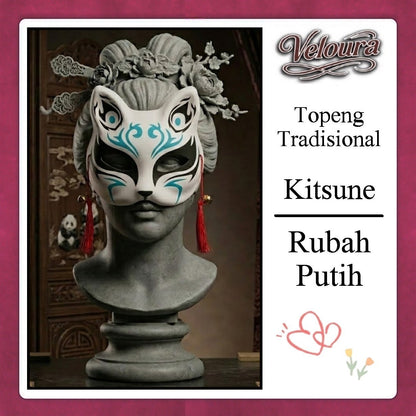 Pekalongan Veloura Cosplay Rubah Putih – Topeng Tradisional Kitsune Japanese Fox Mask