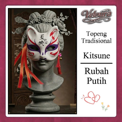 Pekalongan Veloura Cosplay Rubah Putih – Topeng Tradisional Kitsune Japanese Fox Mask