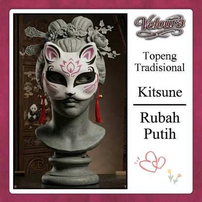 Pekalongan Veloura Cosplay Rubah Putih – Topeng Tradisional Kitsune Japanese Fox Mask