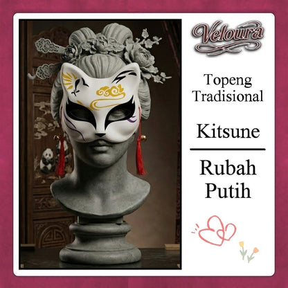 Pekalongan Veloura Cosplay Rubah Putih – Topeng Tradisional Kitsune Japanese Fox Mask