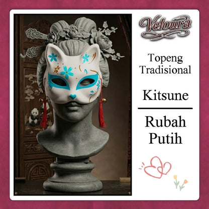 Pekalongan Veloura Cosplay Rubah Putih – Topeng Tradisional Kitsune Japanese Fox Mask