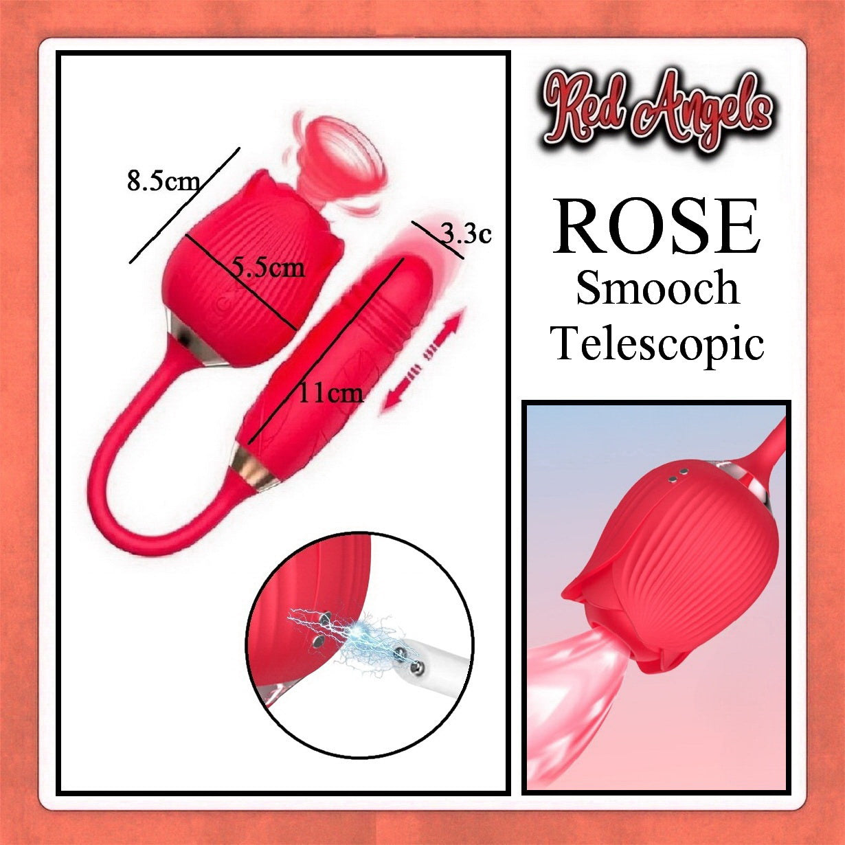 Red Angels Vibrator ROSE Smooch Telescopic Charger