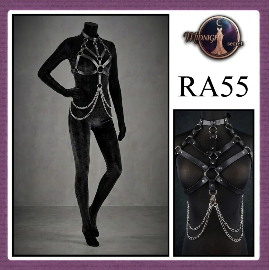 Midnight Body Sexy Harness RA55 - Lingerie Fashion Gothic Streetwear PU Leather
