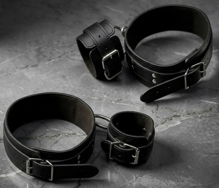 Midnight Handcuffs - Wrist Thigh Cuffs - Borgol Velvet PU Leather