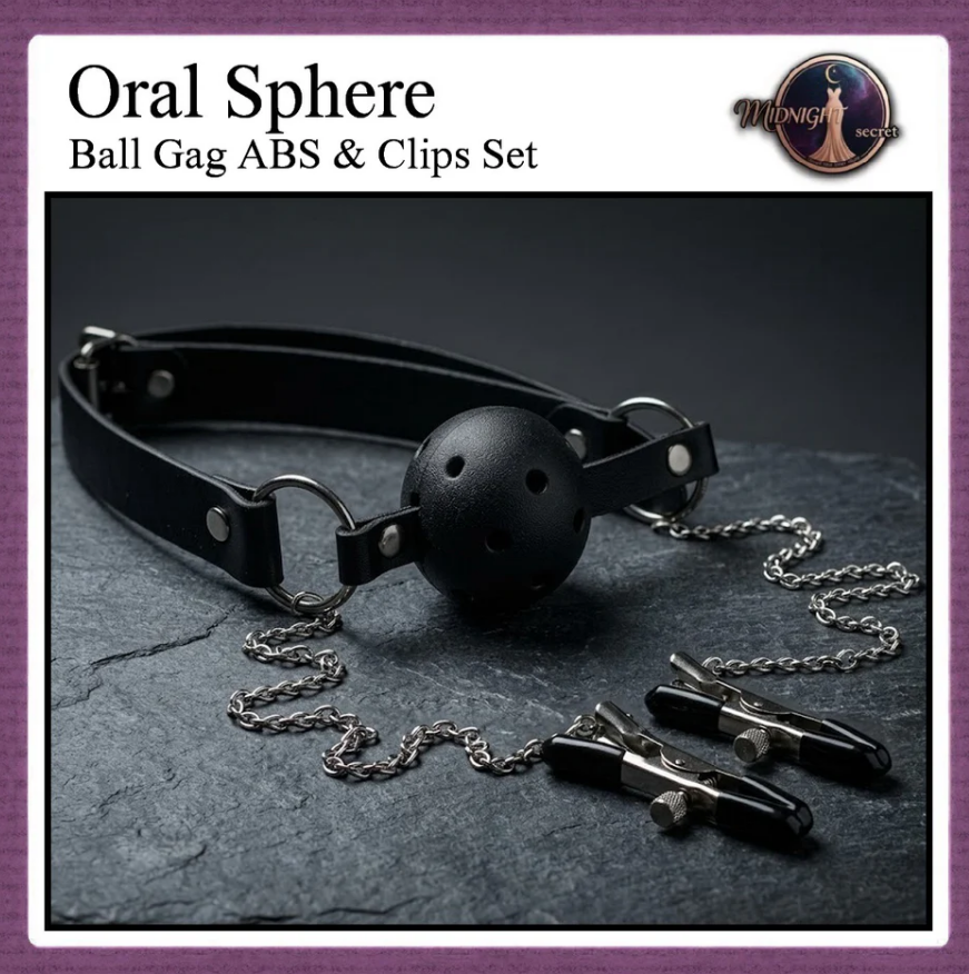 Midnight Mouth GAG - Silent Command - Ball Gag ABS & Nipple Clips Set