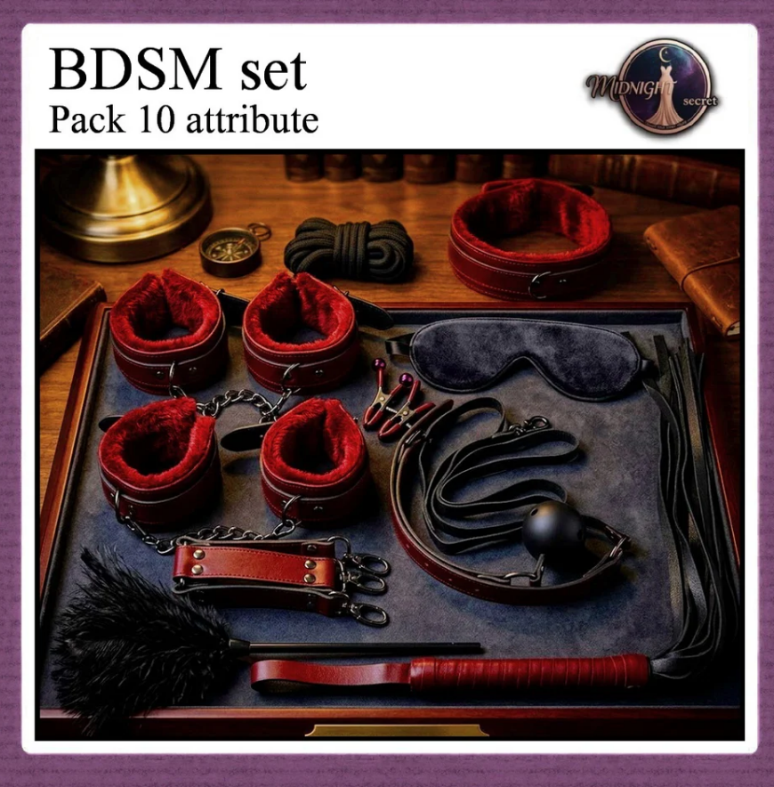 Midnight Pack 10 in 1 Accessories Erotic Game BDSM Set - Black-Red