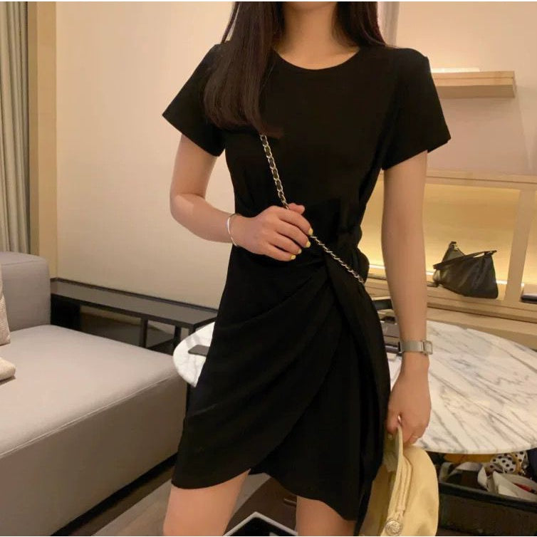 Dress Wanita Wrapping Hitam Abu-Abu Dress Santai High Class Dress Model Santai Hang Out Dress High Quality Dress Pendek Dress Pesta Dress Simple Polos Elegan Casual Korean Style