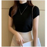 [SDW] pekanbaru/Baju Model Turtleneck Kaos Lengan Pendek Carenina Baju RIB Garis-Garis (LD 80, P 40)