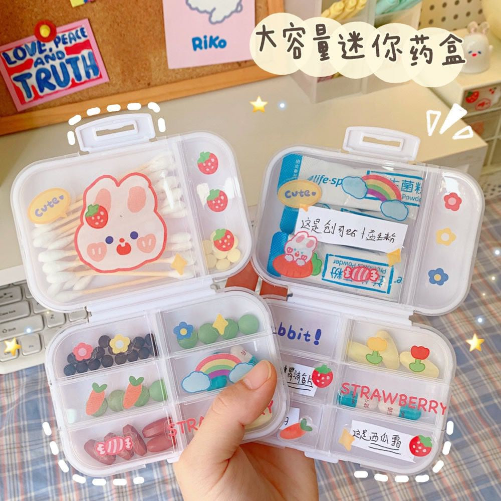 Box Obat Organizer Kotak Penyimpanan Medicine 8 Sekat Besar Kecil Multifungsi Aesthetic Flip Open Mini Box Kotak Putih Transparan Unik Stationary Kit Aesthetic Organizer