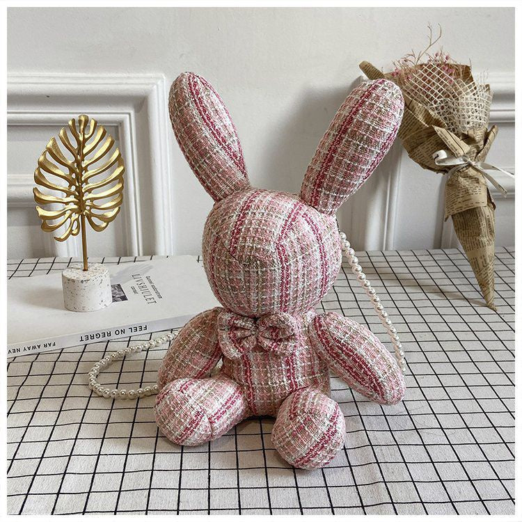 Tas Rabbit Motif Garis Aesthetic Tas Mini Lucu Tas Jalan Tas Selempang Kelinci Pita Tali Pearl Mutiara Elegan Tas Unik Berkualitas Korean Style Tas Three Tone Soft Color