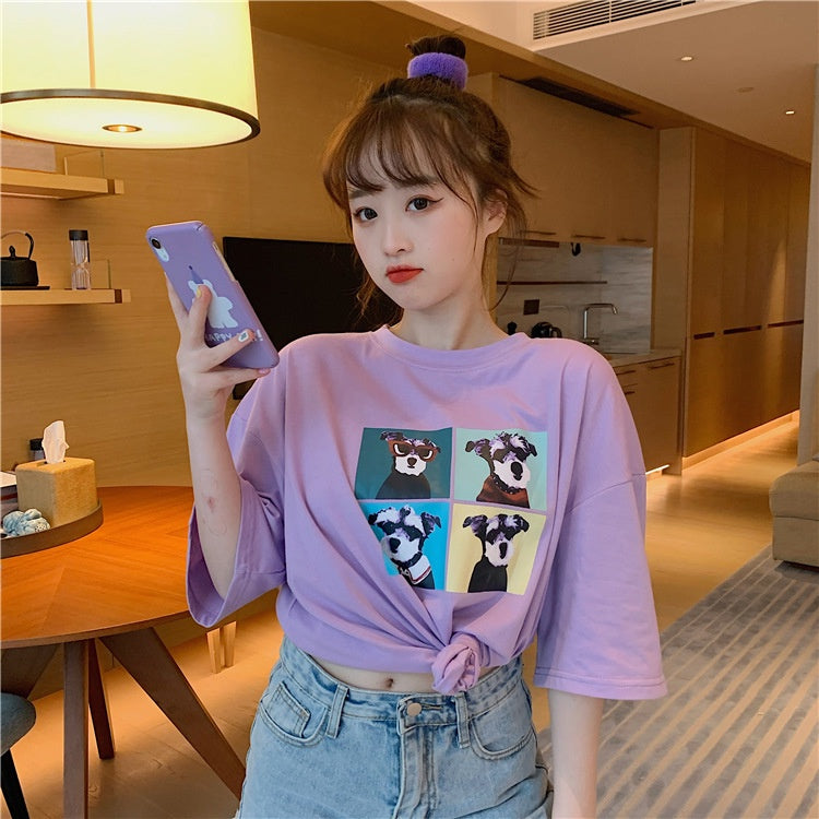 Kaos Oversize Doggy Couple Teman Pacar T-shirt Oversize Puzzle Anjing Lucu Korean Style