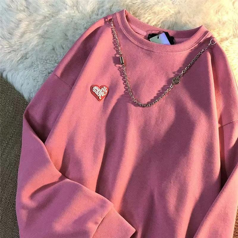 Kaos Lengan  Panjang Love Mini Kecil With Additional Chain Tambahan Jahitan Baju Bawah Sweater Couple Unisex Berkualitas Street Style Rantai Korean Style