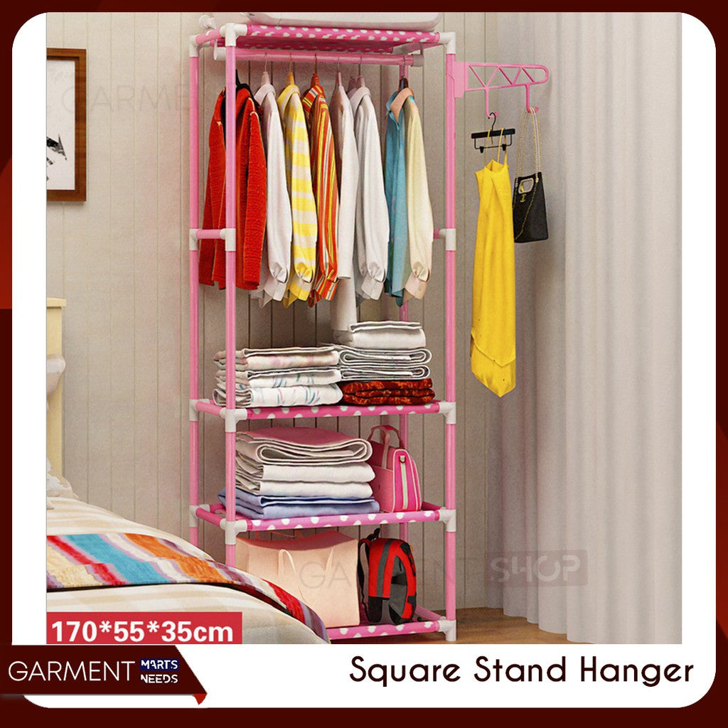 Square Stand Hanger Steady Rak Lemari Baju Pakaian Buku Tanpa Cover