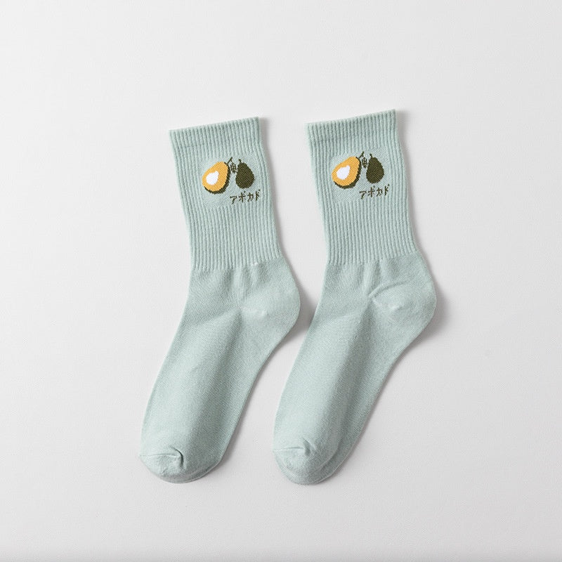 Kaos Kaki Panjang Motif Avocado Women Socks Import Kaos Kaki Berkualitas Hijau Putih Buah Korean Style