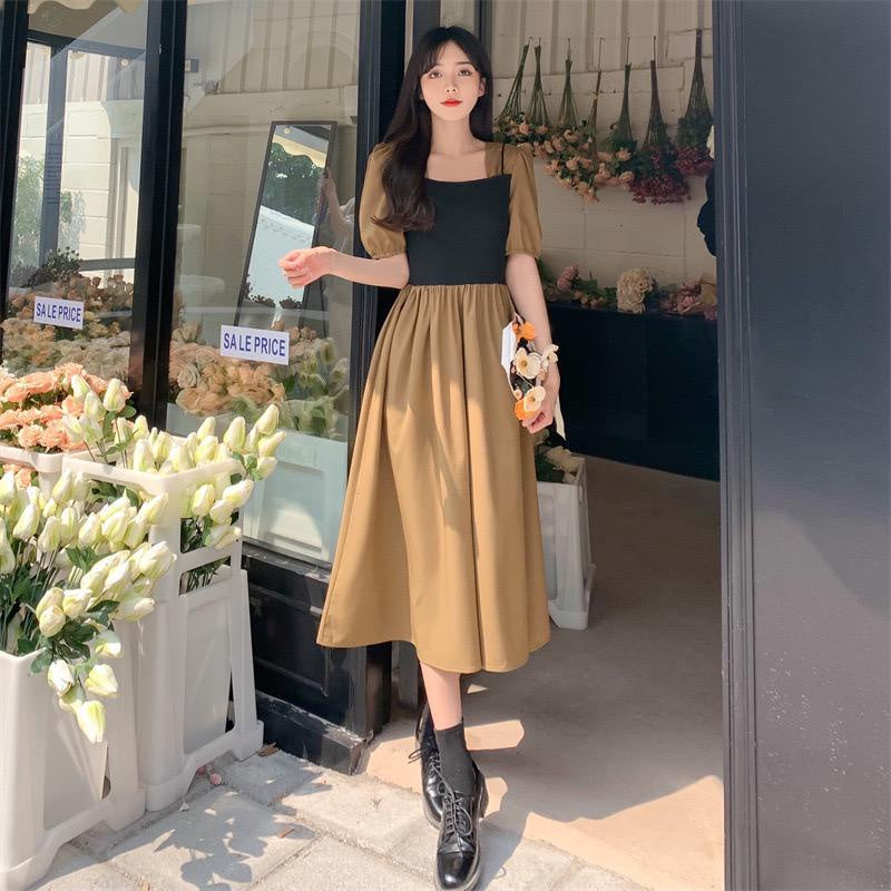 Dress Wanita Panjang Kasual Hitam Moka Cream Dress With Outer Tank Top Simple Elegan Berkualitas Casual High Quality Simply Dress For Working Dress Polos Dress Jalan Dress Kerja Soft Color Korean Style