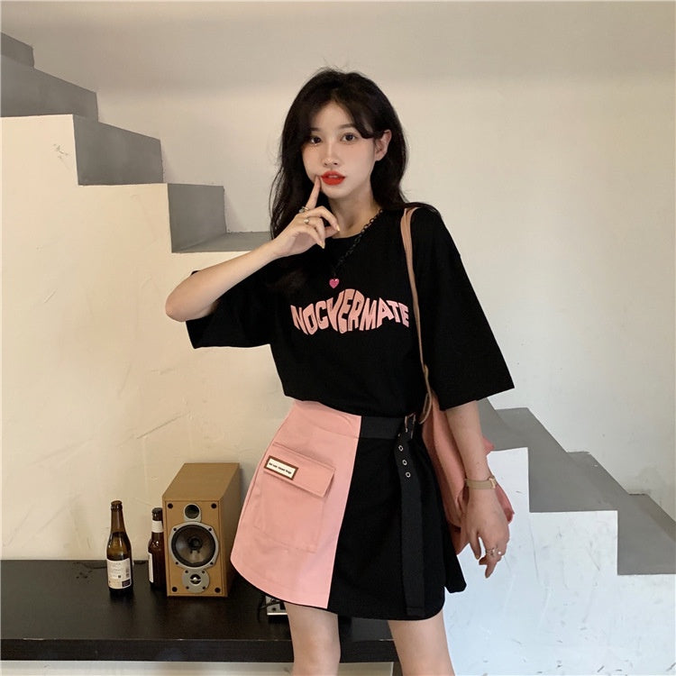 Dress Wanita Nocvermate Hitam Putih Selempang Pink Hitam Simple Trending Dress Pendek Korean Style