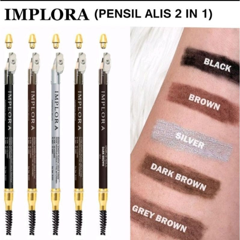 Pekanbaru Implora Pensil Alis 2 In 1  /Pensil Alis+ Serutan+Sisir Alis/Sulam Alis